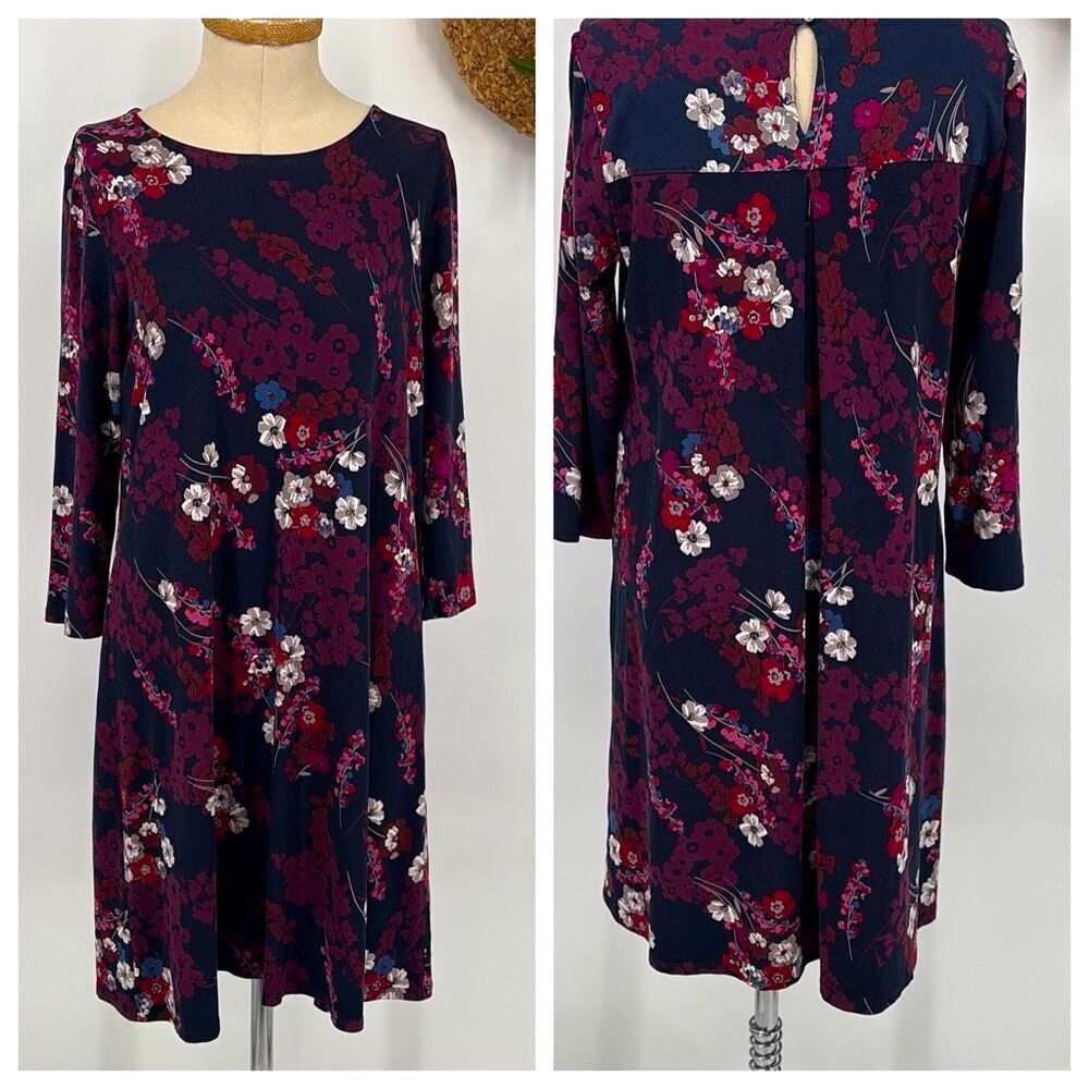 J.Jill Wearever Floral Long Sleeve Round Neck Shift Dress ‎ Multi M
